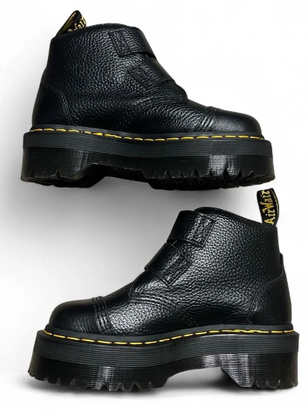 NEW Dr. Martens Devon Black Leather Flower Buckle Platform Boots